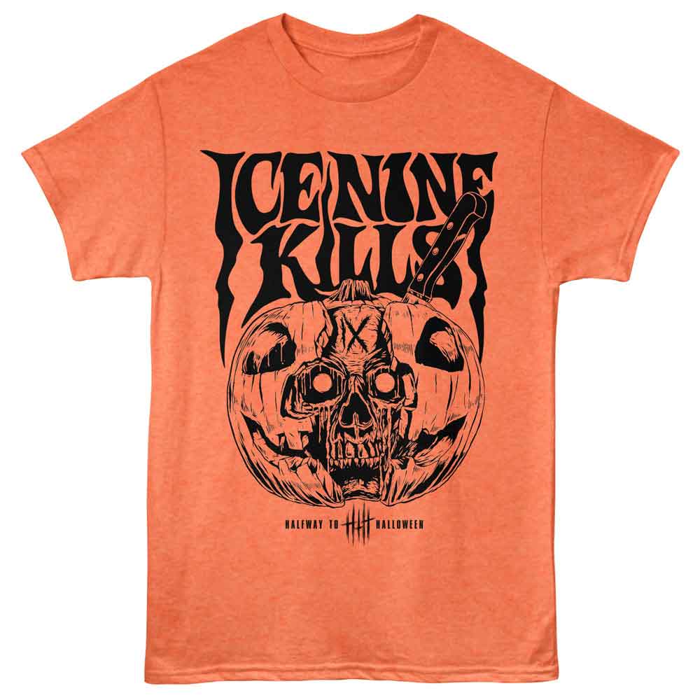Bright orange heather Ice Nine Kills t-shirt featuring Ice Nine Kills Halfway to Halloween design