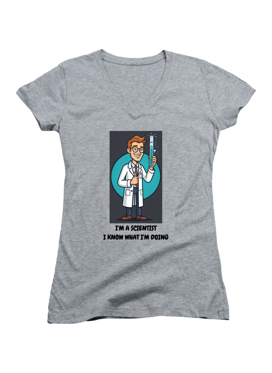 Gray I'm a Scientist I Know What I'm Doing Juniors V-Neck T-Shirt