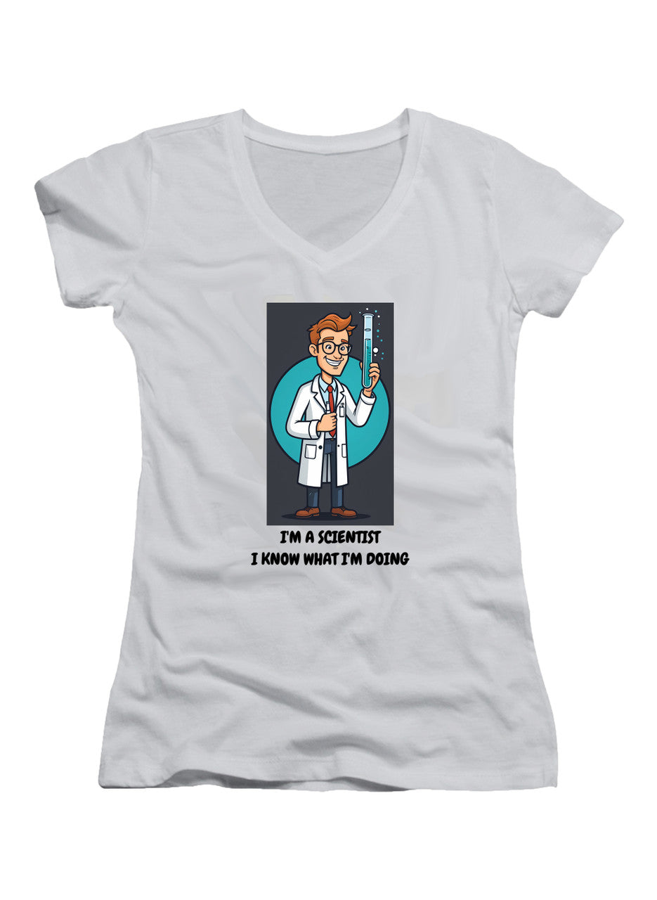 White I'm a Scientist I Know What I'm Doing Juniors V-Neck T-Shirt