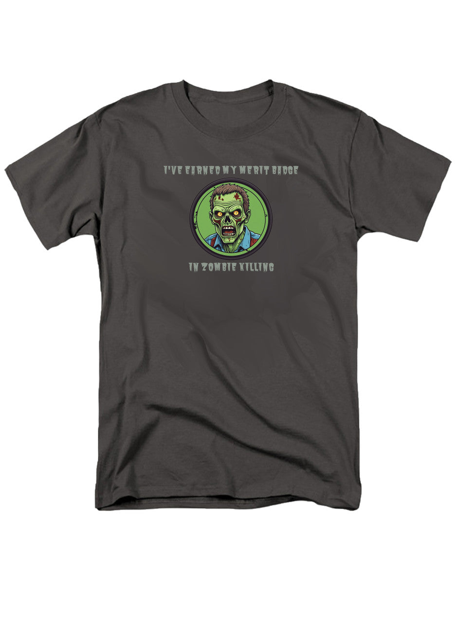 Charcoal I've Earned My Merit Badge in Zombie Killing T-Shirt