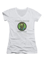 White I've Earned My Merit Badge in Zombie Killing Juniors V-Neck T-Shirt