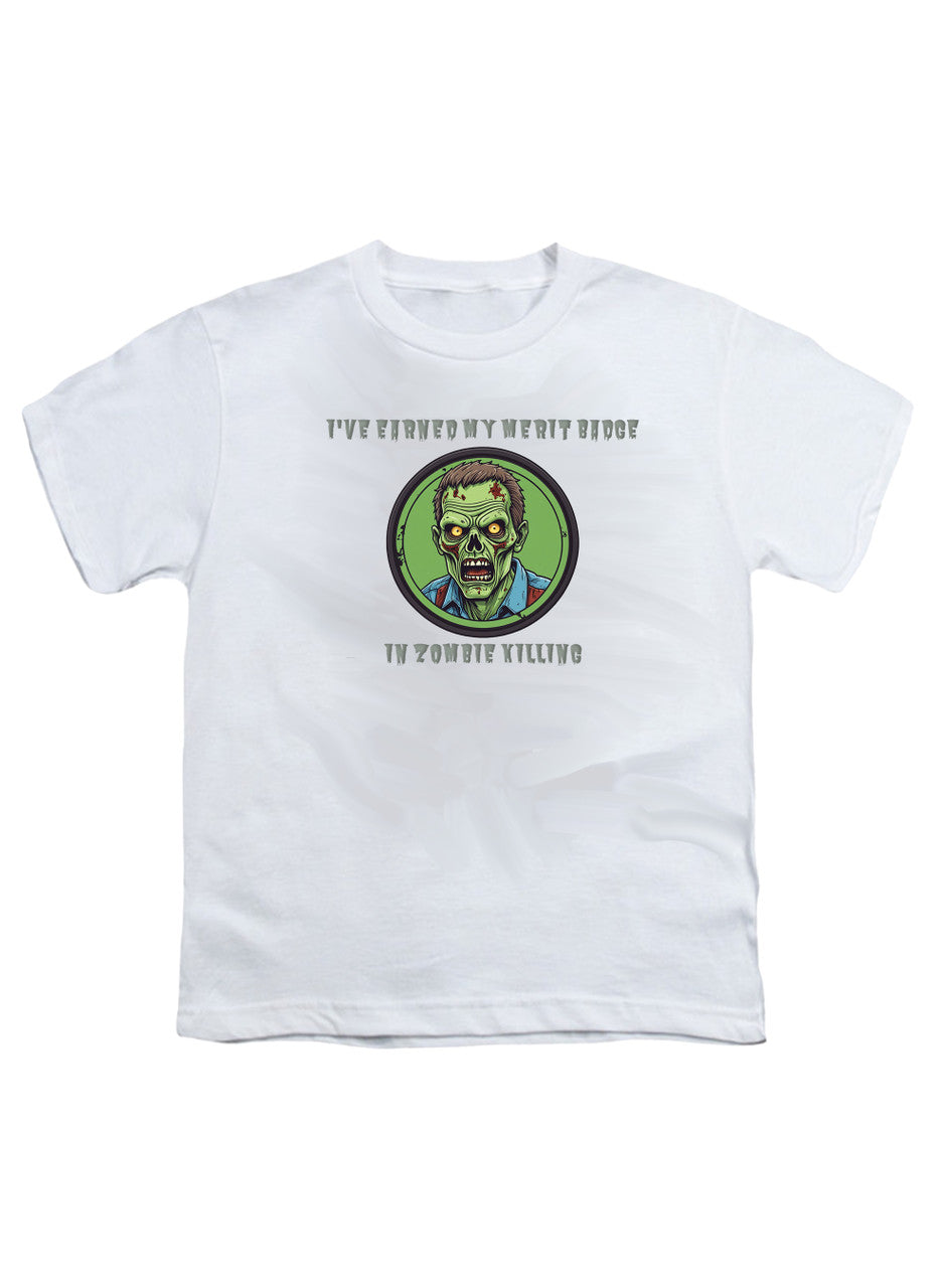 White I've Earned My Merit Badge in Zombie Killing Youth/Toddler T-Shirt