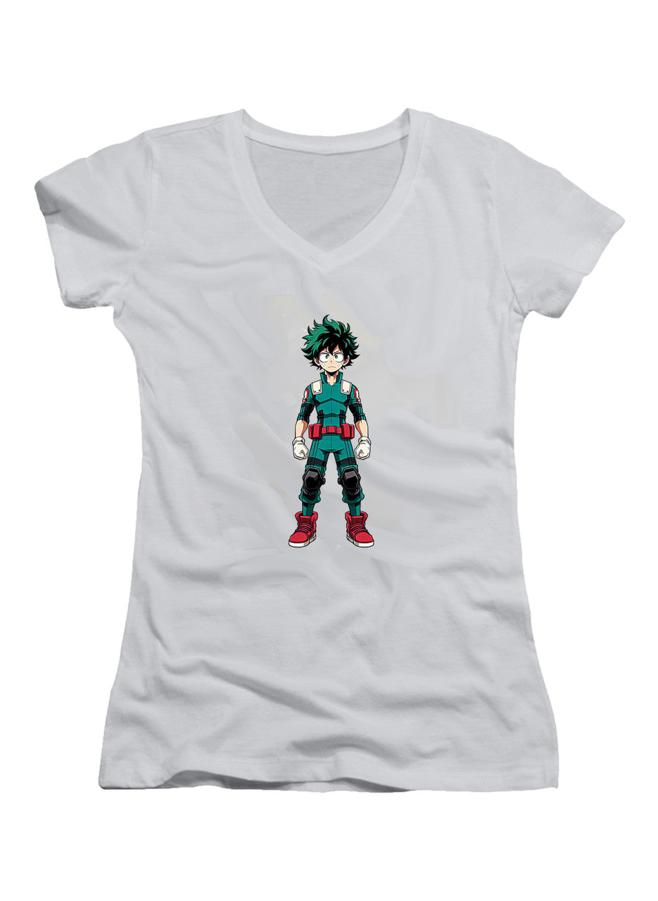 White Izuku Midoriya Juniors V-Neck T-Shirt