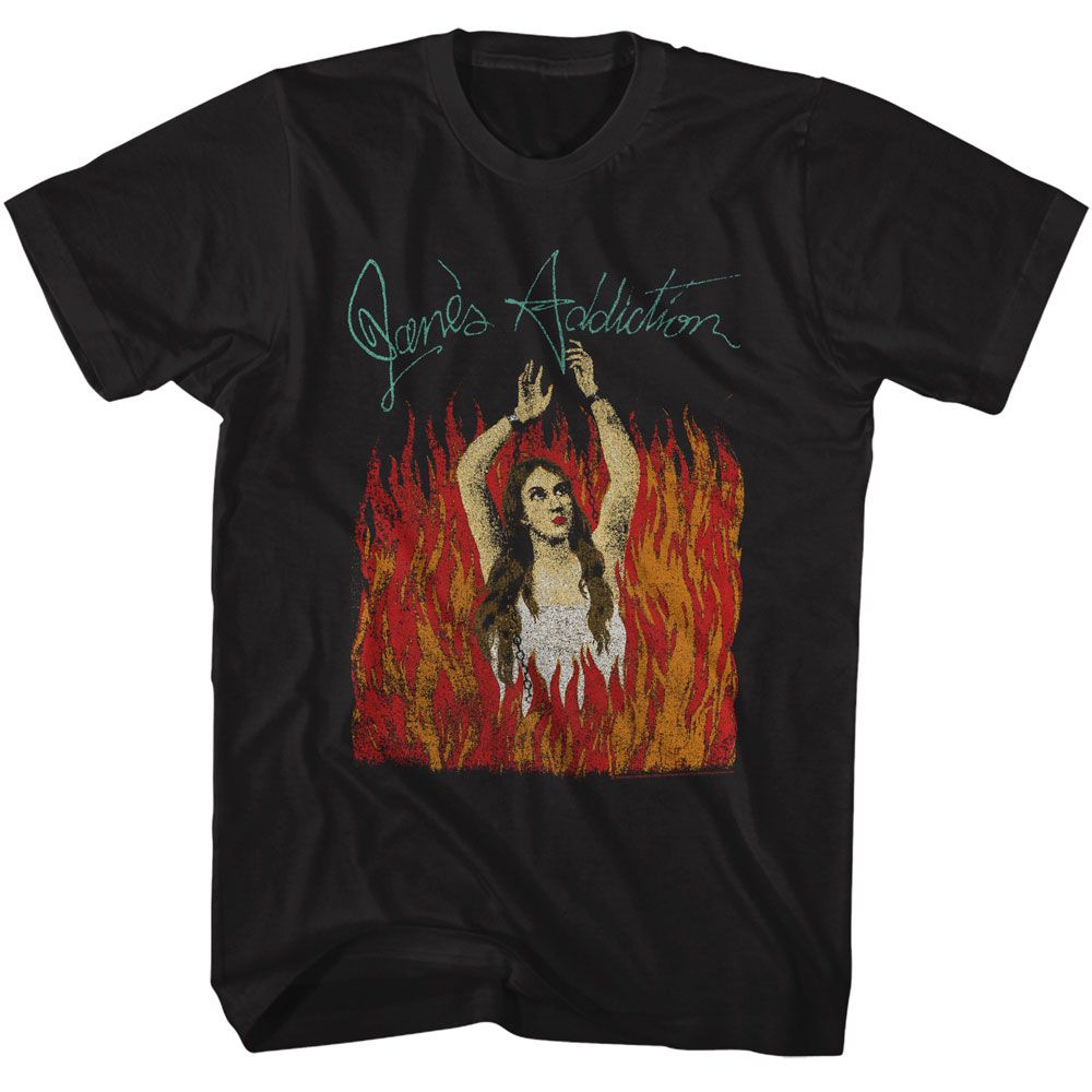 Black Jane's Addiction t-shirt featuring Jane's Addiction Burning Girl with logo design