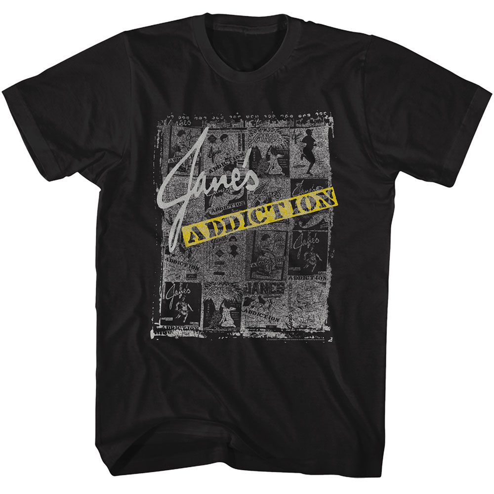 Black Jane's Addiction t-shirt featuring Jane's Addiction Newspaper Collage design