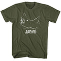 Military green Jaws t-shirt featuring Jaws Chalkboard design