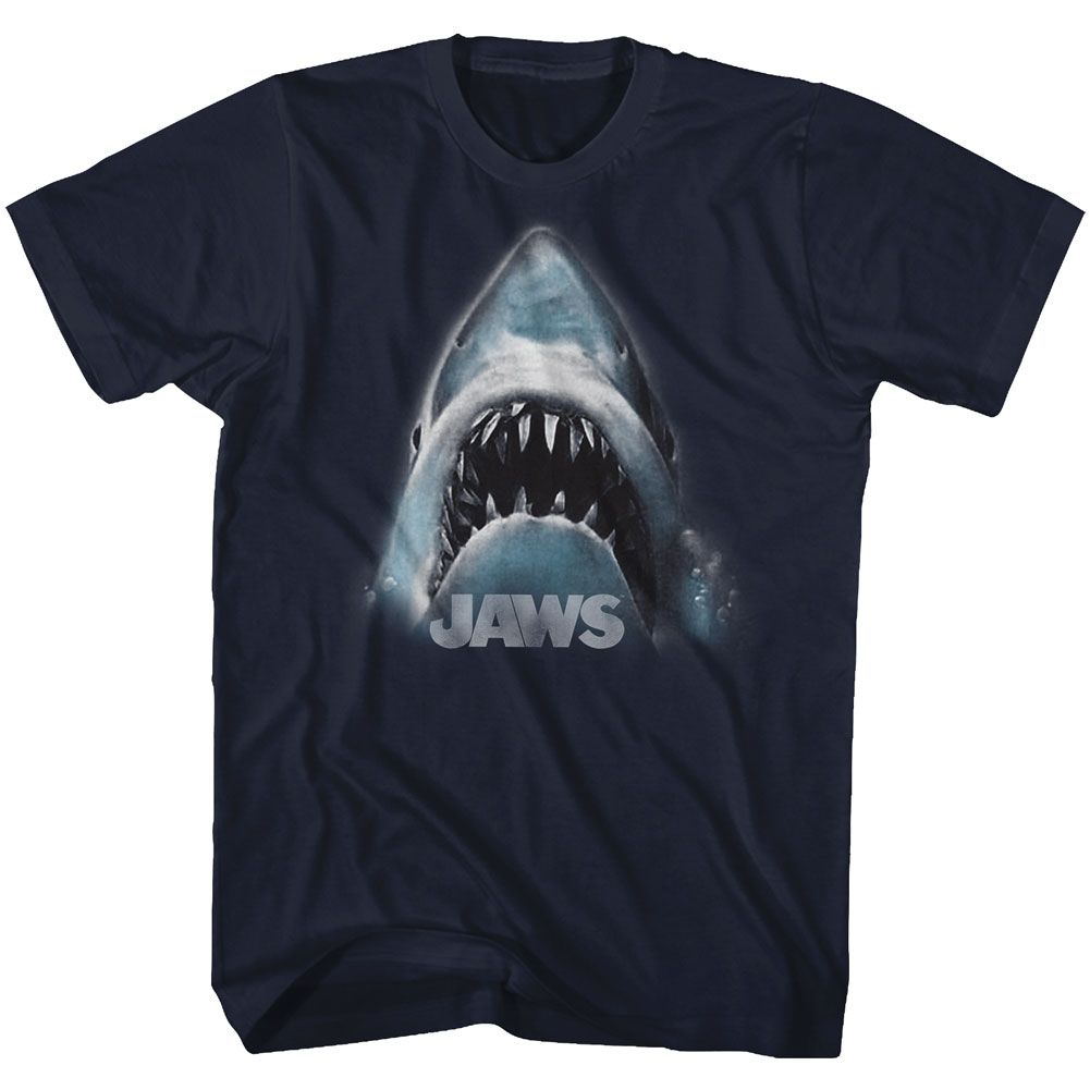 Navy Jaws t-shirt featuring Jaws Head Logo design