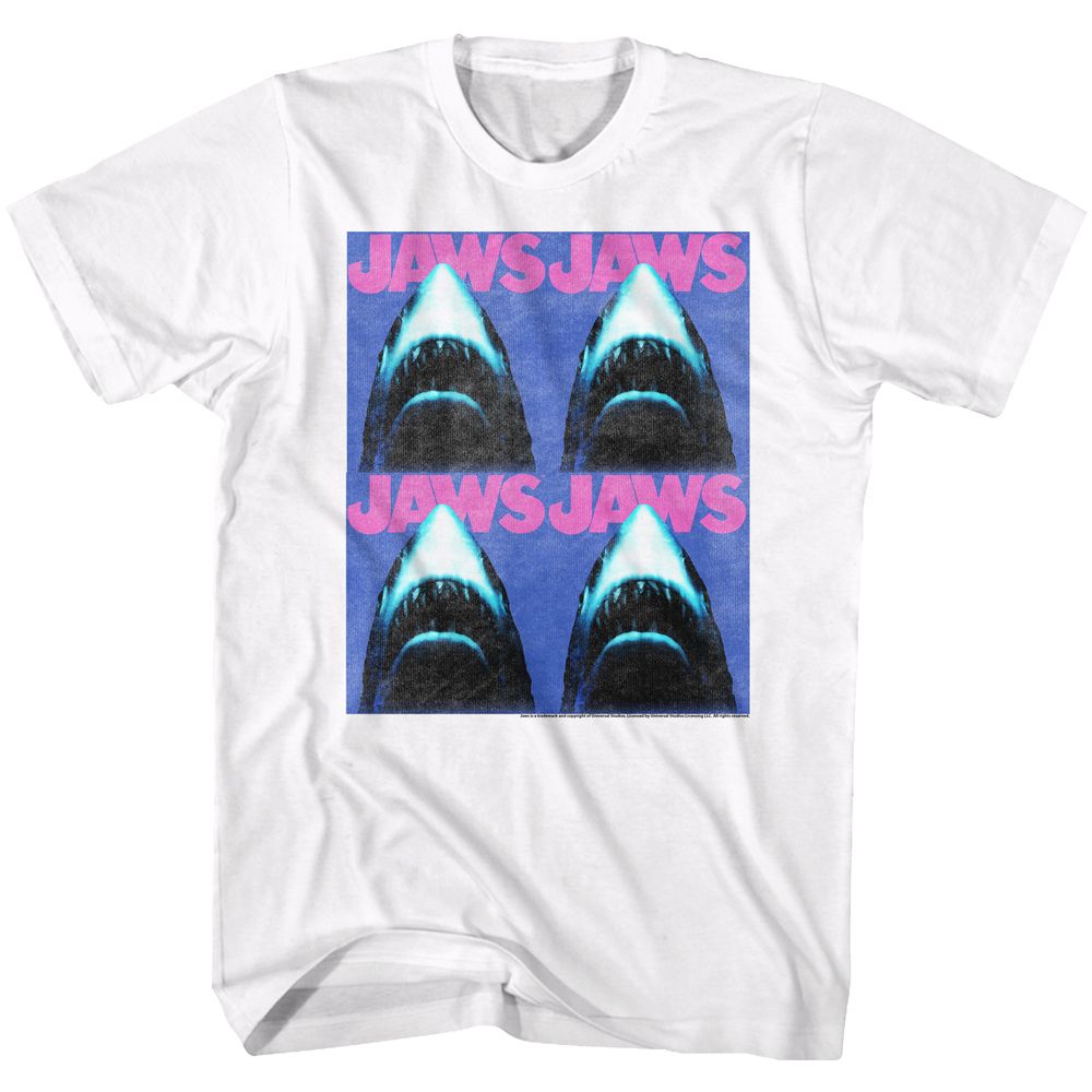 White Jaws t-shirt featuring Jaws 4 Roman numeral design