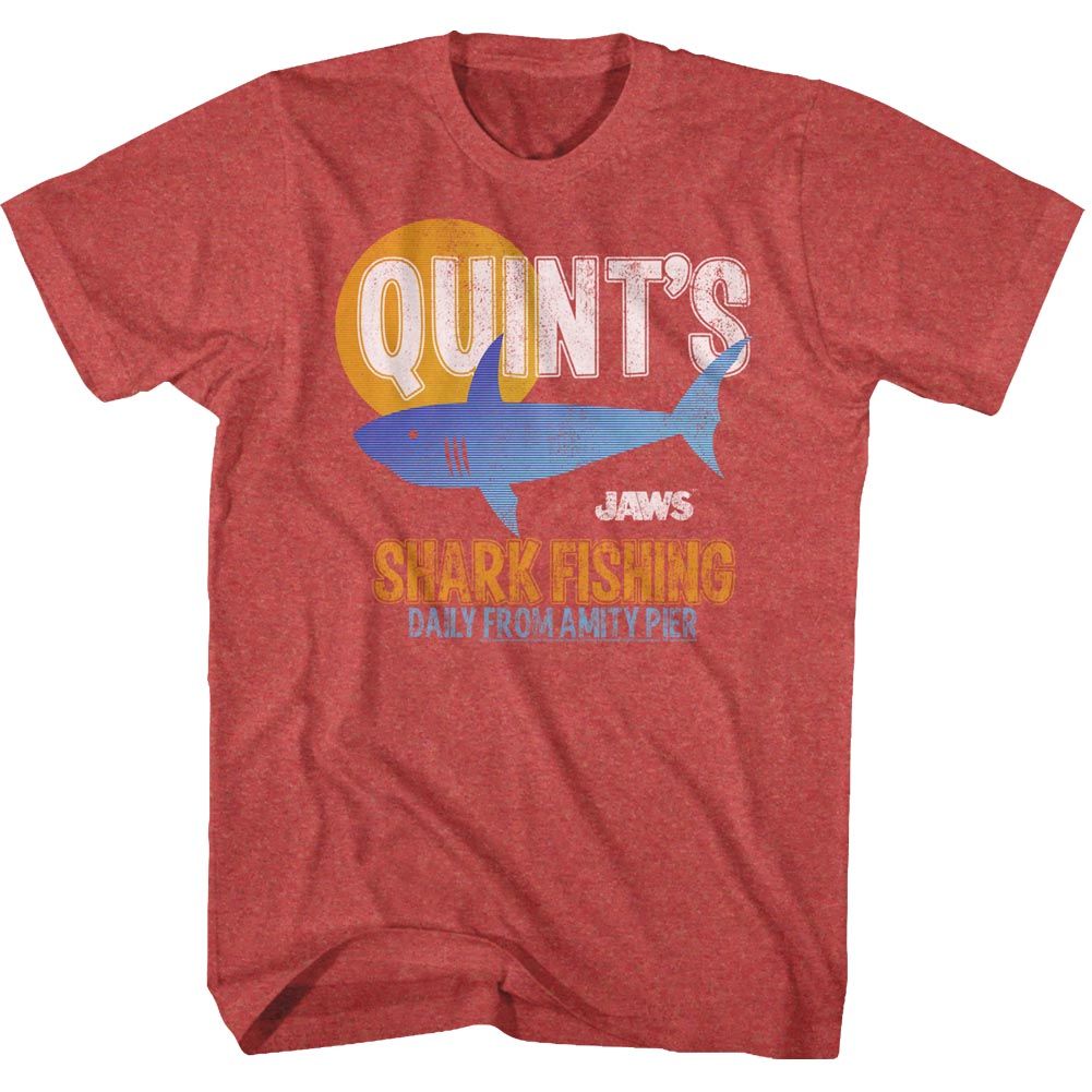 Red heather Jaws t-shirt featuring Jaws Quint Fish design