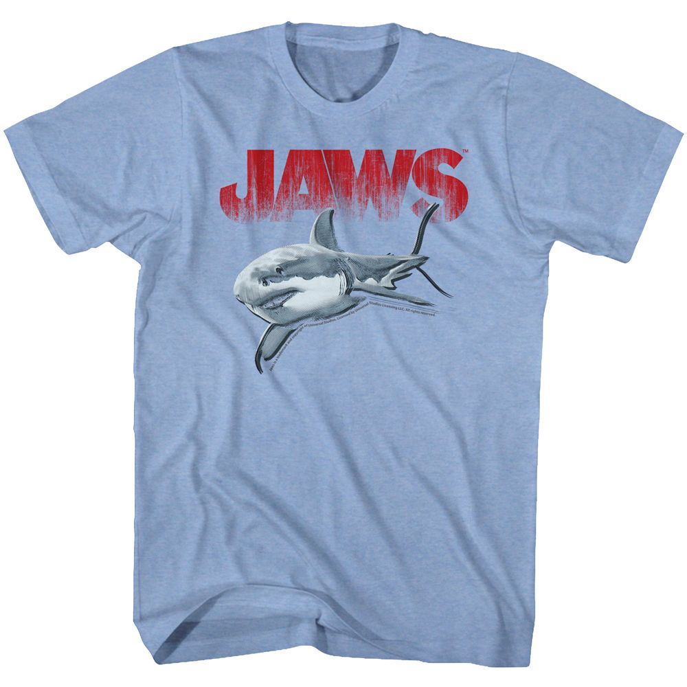 Light blue heather Jaws t-shirt featuring Jaws Halftone design