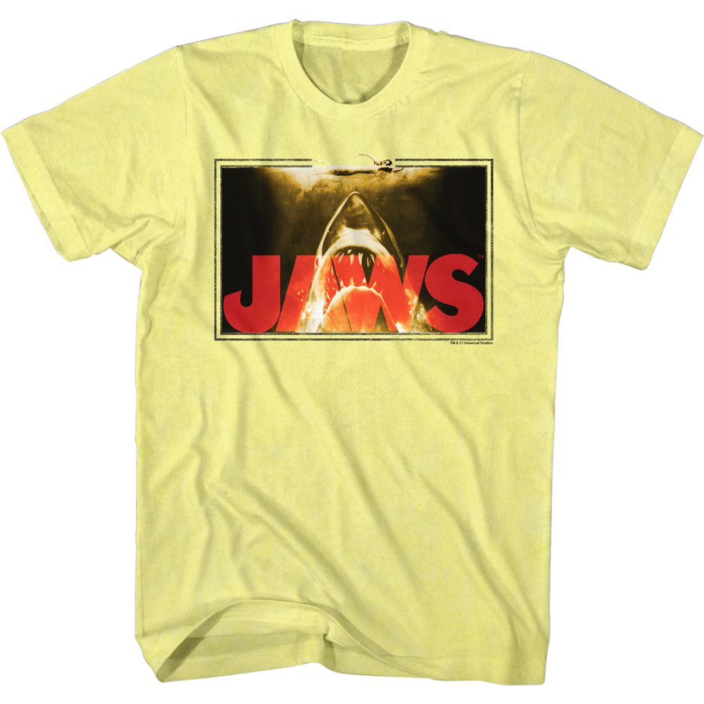 Yellow heather Jaws t-shirt featuring Jaws Swim Lines design