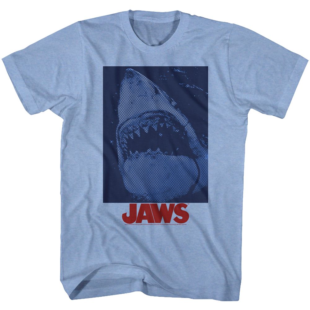 Light blue heather Jaws t-shirt featuring Jaws Underwater Style design