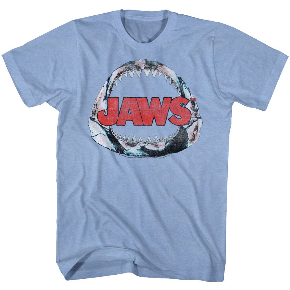 Light blue heather Jaws t-shirt featuring Jaws Jawbone design