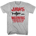 Gray heather Jaws t-shirt featuring Jaws Warning design