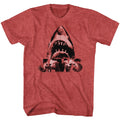 Red heather Jaws t-shirt featuring Jaws Burnt Jaws design