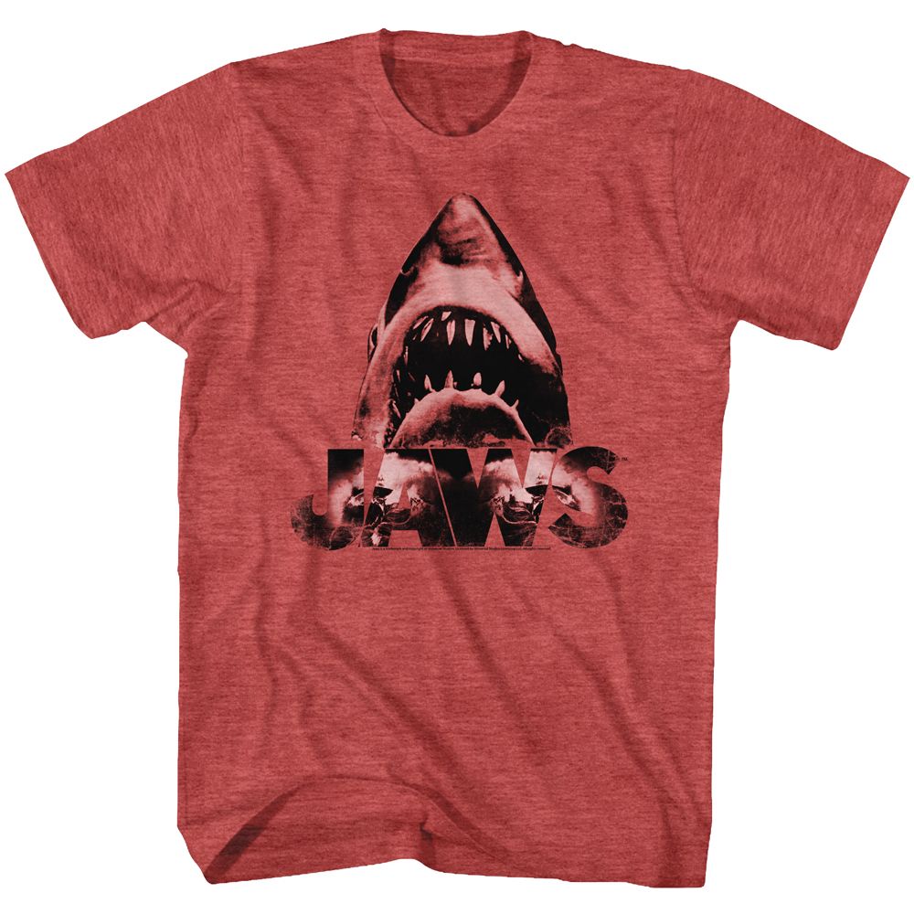 Red heather Jaws t-shirt featuring Jaws Burnt Jaws design