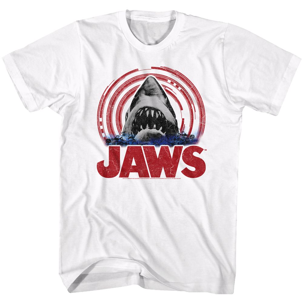 White Jaws t-shirt featuring Jaws Spiral design