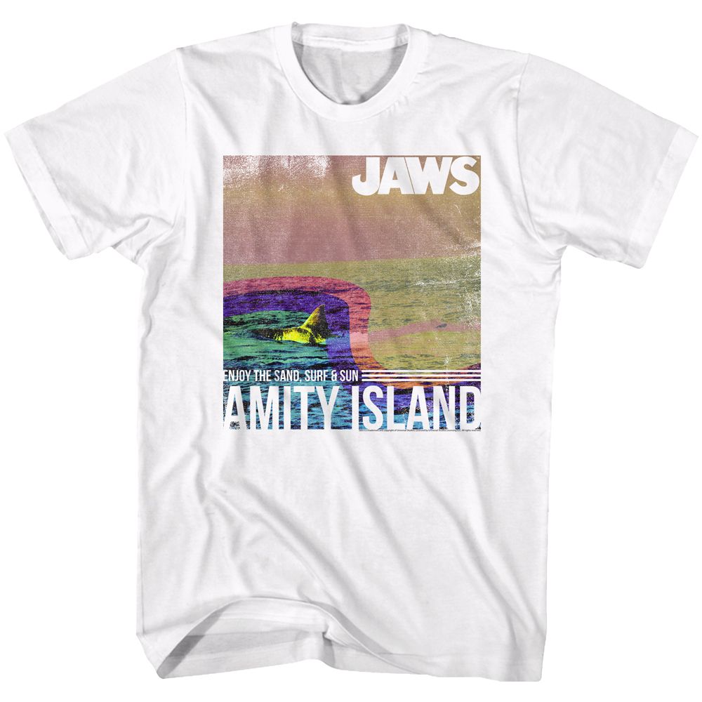 White Jaws t-shirt featuring Jaws Amity Island design