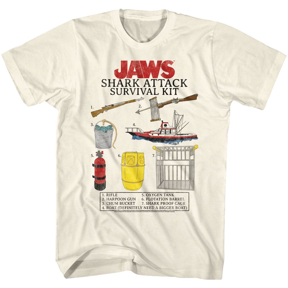 Natural Jaws t-shirt featuring Jaws Survival Kit design