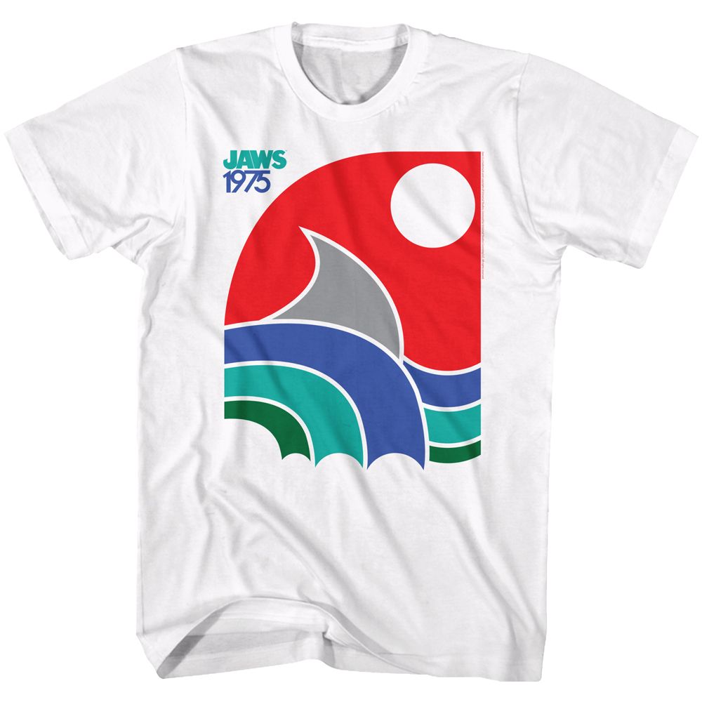 White Jaws t-shirt featuring Jaws 70s Jaws design