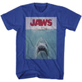 Royal blue Jaws t-shirt featuring Jaws Movie Poster design