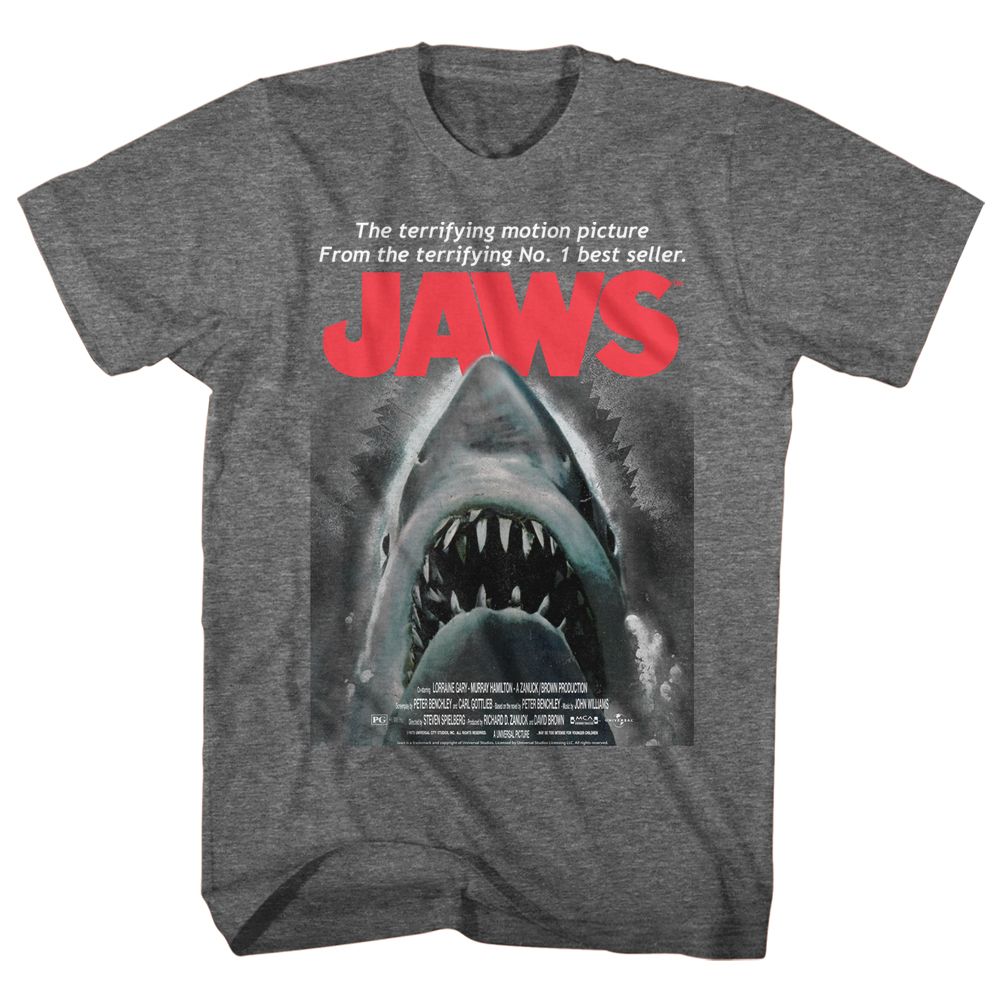Graphite heather Jaws t-shirt featuring Jaws Beware design