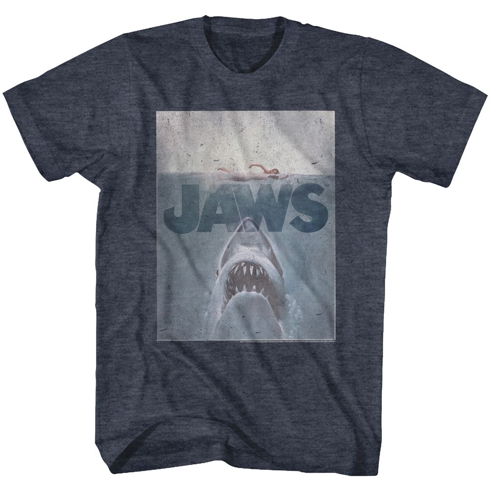 Navy heather Jaws t-shirt featuring Jaws Transparent design