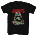 Black Jaws t-shirt featuring Jaws Floral Shark design