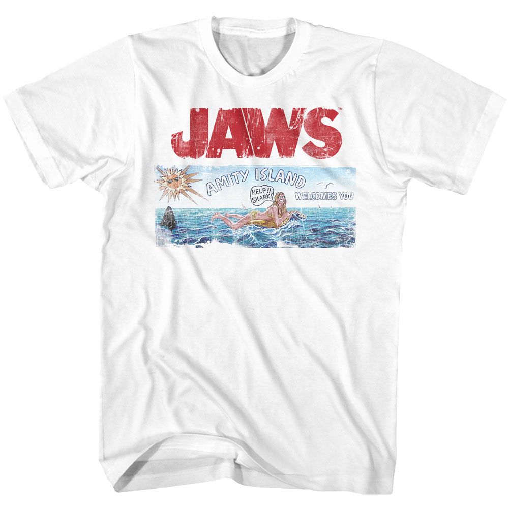 White Jaws t-shirt featuring Jaws Island design