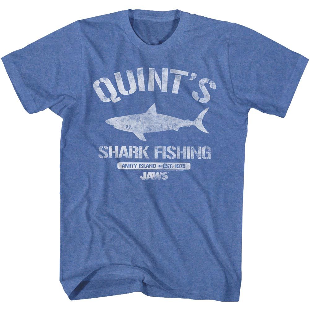 Royal heather Jaws t-shirt featuring Jaws Quint's design