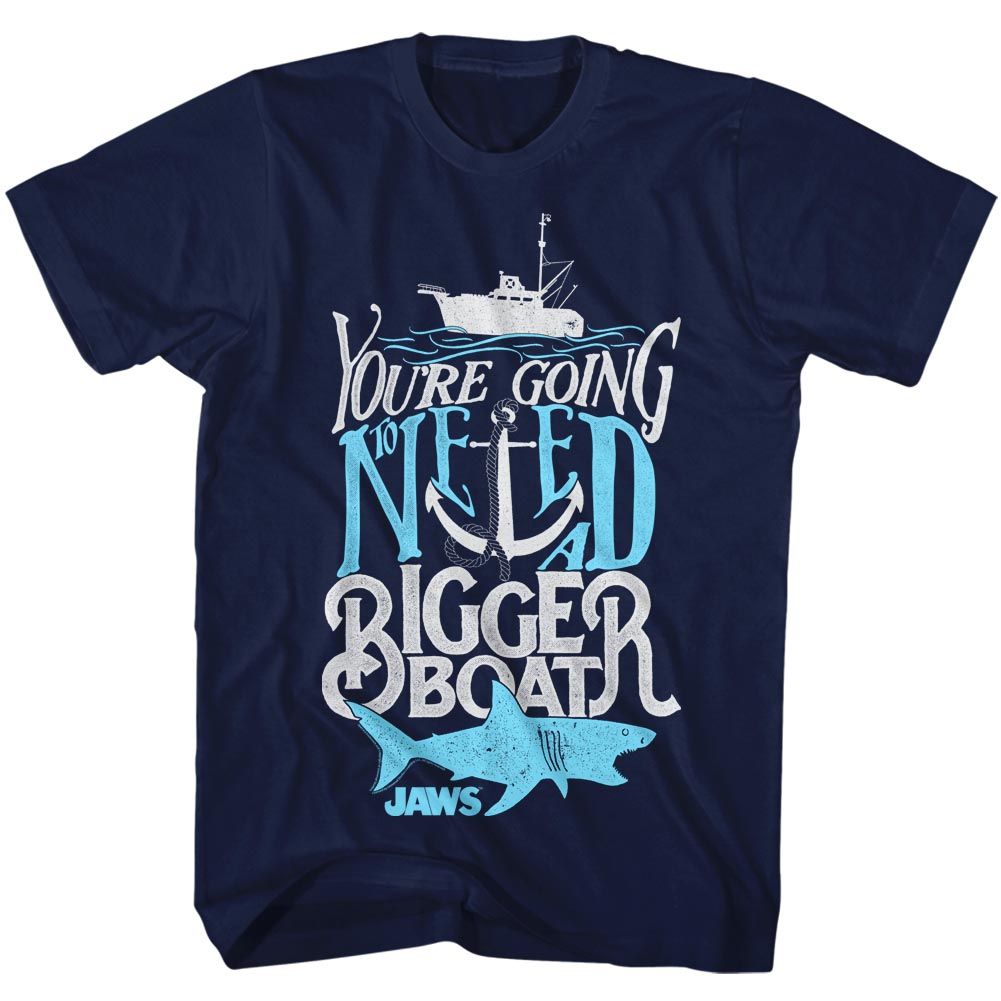 Navy Jaws t-shirt featuring Jaws Typography design