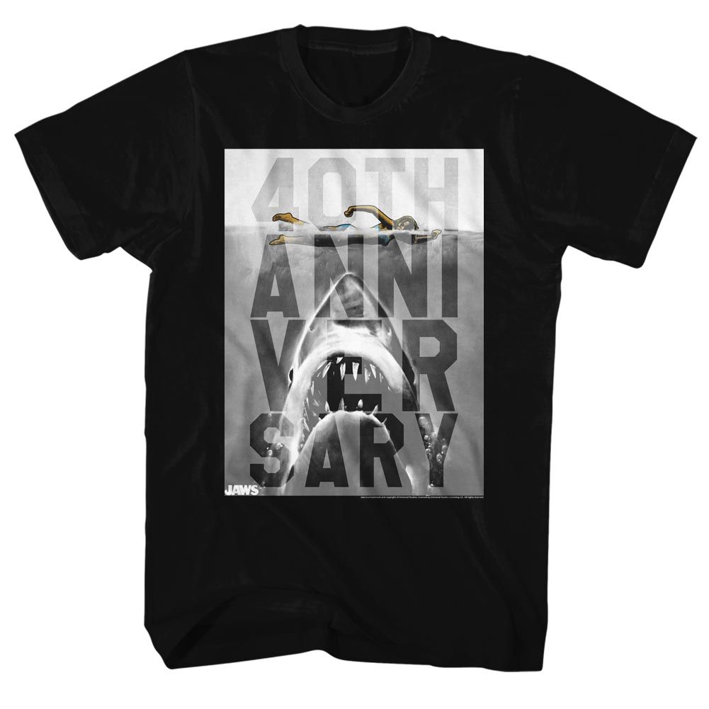 Black Jaws t-shirt featuring Jaws 40th Anniversary design