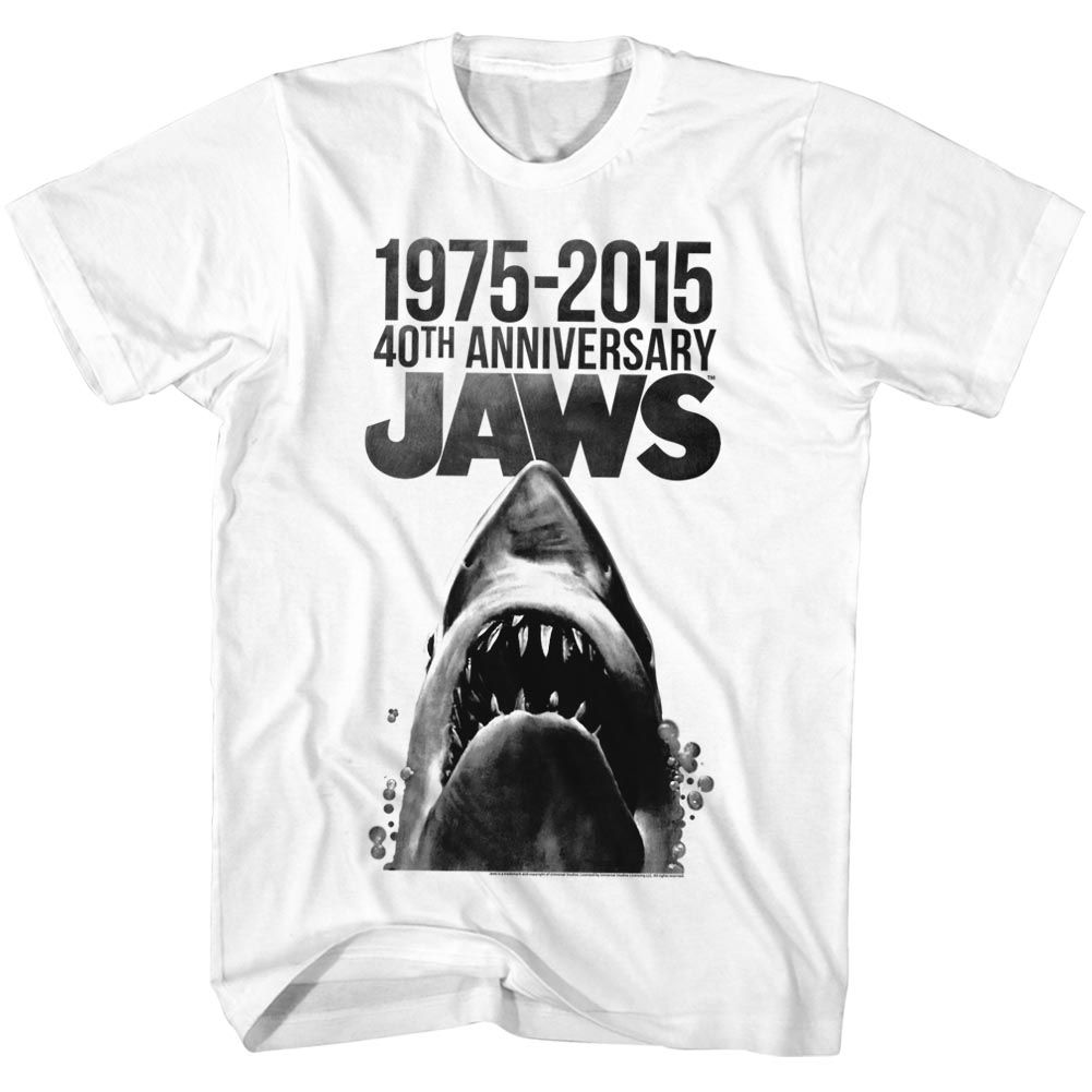 White Jaws t-shirt featuring Jaws 40 Years design