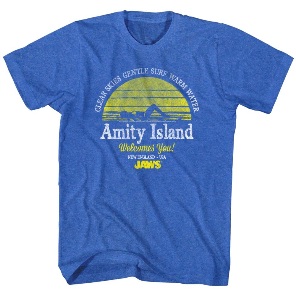 Royal heather Jaws t-shirt featuring Jaws Clear Skies design