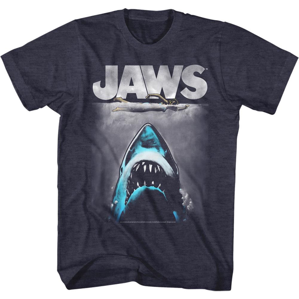 Navy heather Jaws t-shirt featuring Jaws Lichtenstein 2 design