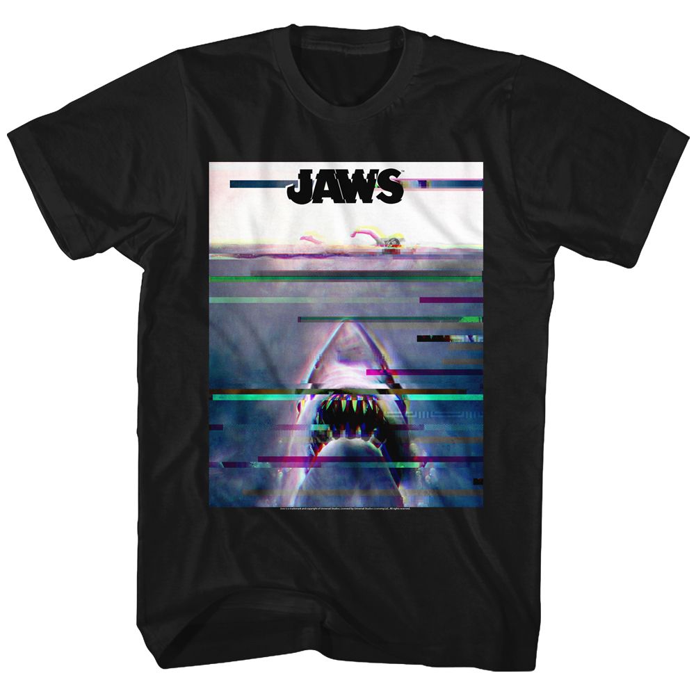 Black Jaws t-shirt featuring Jaws Glitchy design