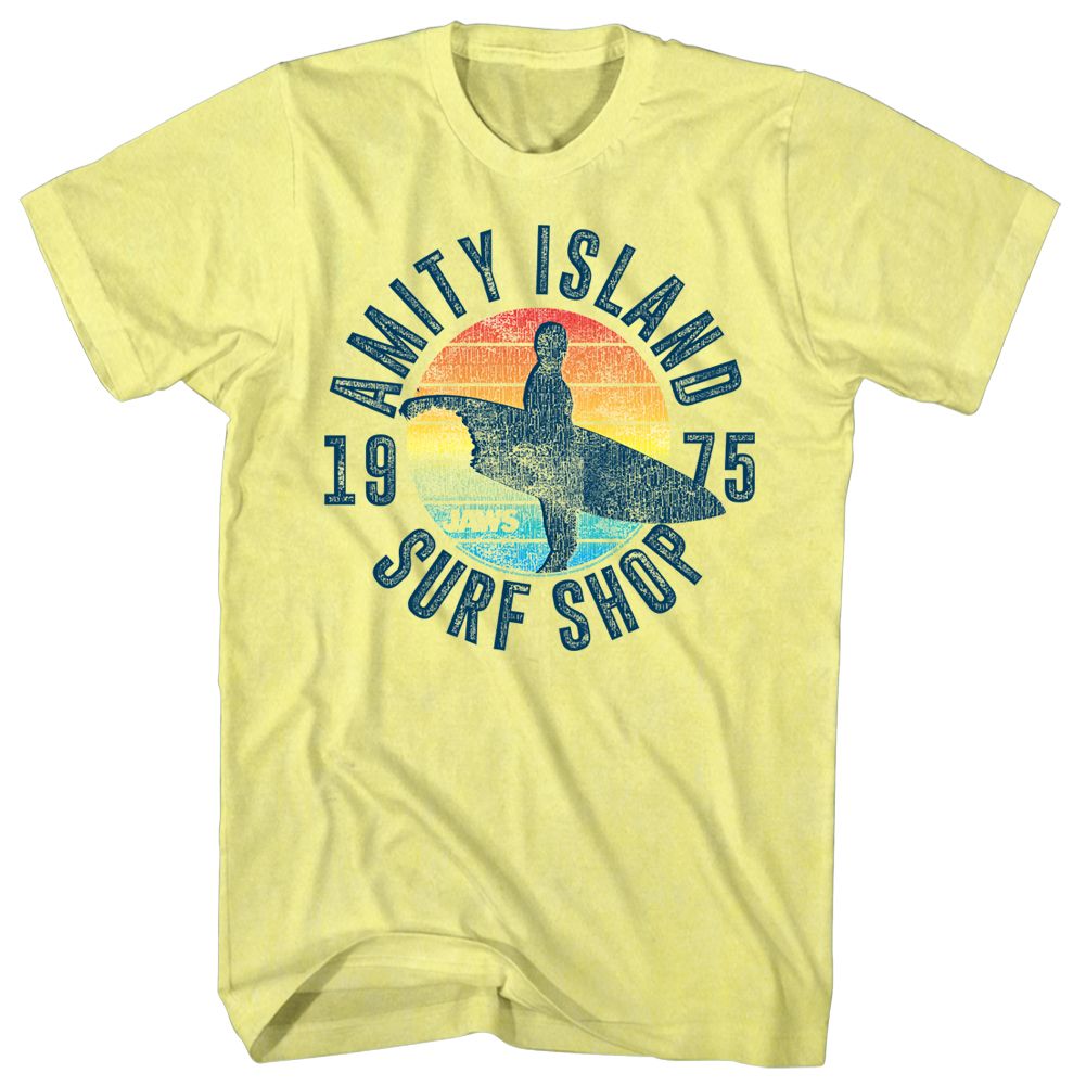 Yellow heather Jaws t-shirt featuring Jaws Surfshop design