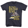 Navy heather Jaws t-shirt featuring Jaws 70s Barrels design