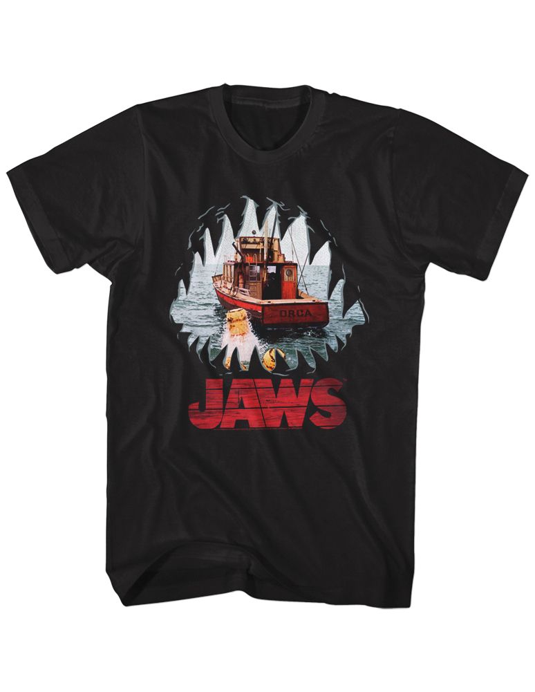 Black Jaws t-shirt featuring Jaws Mouth POV design