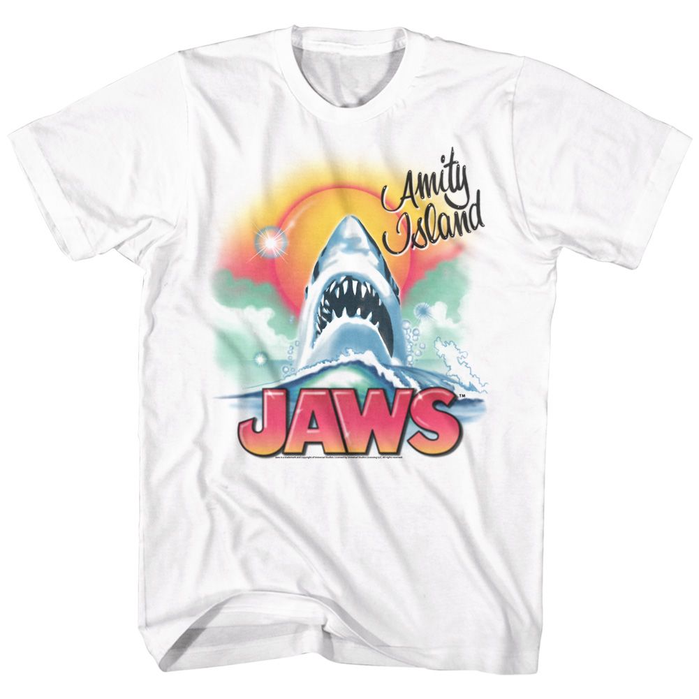 White Jaws t-shirt featuring Jaws Beachy Airbrush design