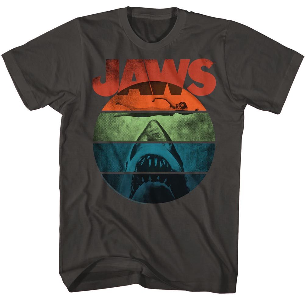 Smoke gray Jaws t-shirt featuring Jaws Text Arch design