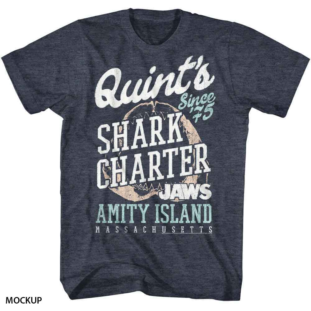 Navy heather Jaws t-shirt featuring Jaws Quint's design
