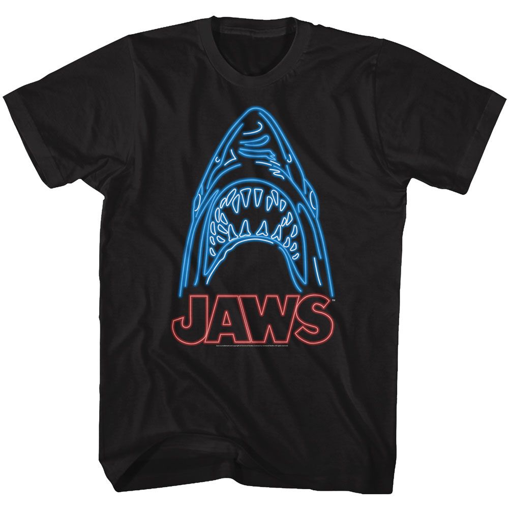 Black Jaws t-shirt featuring Jaws Neon design