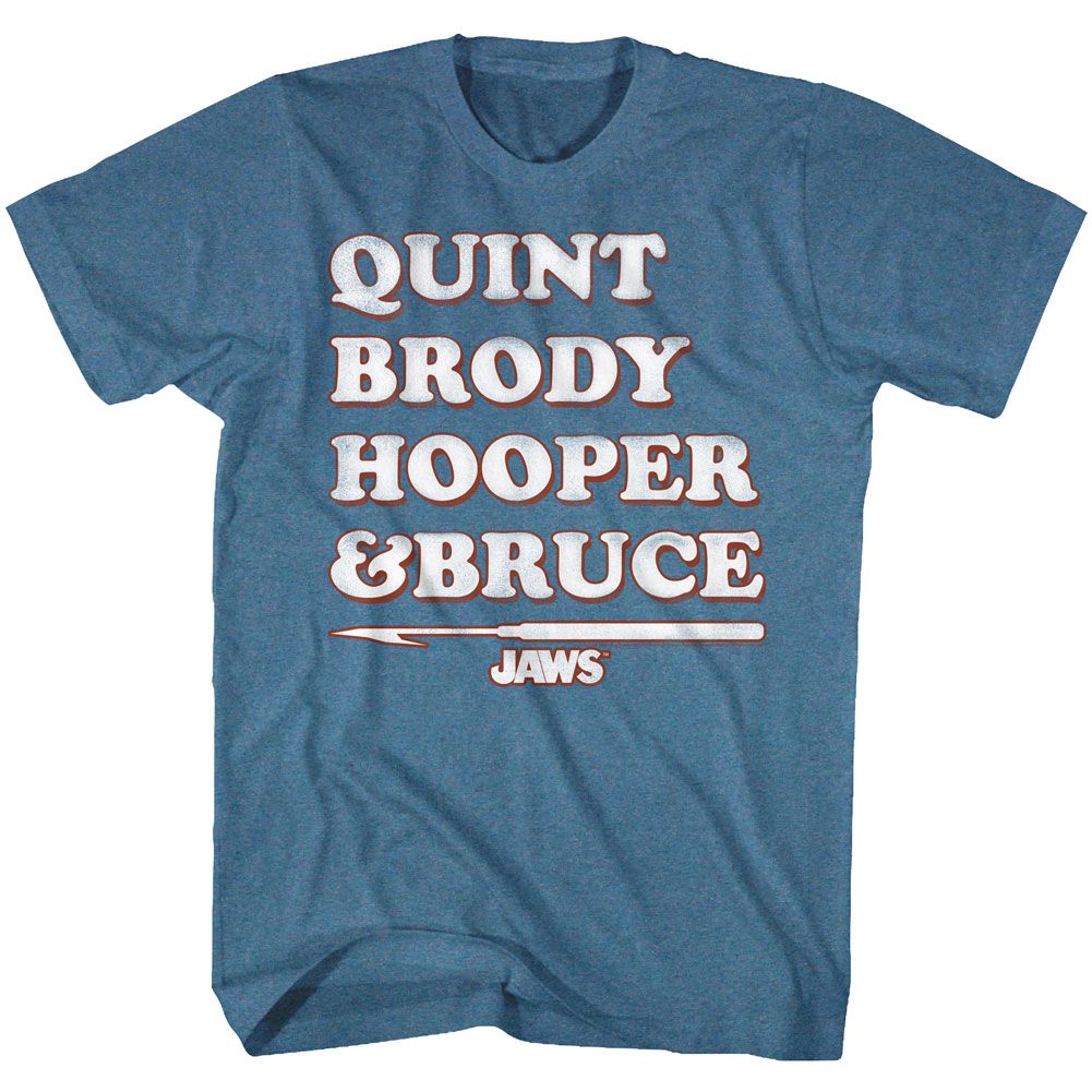Indigo heather Jaws t-shirt featuring Jaws Legends design