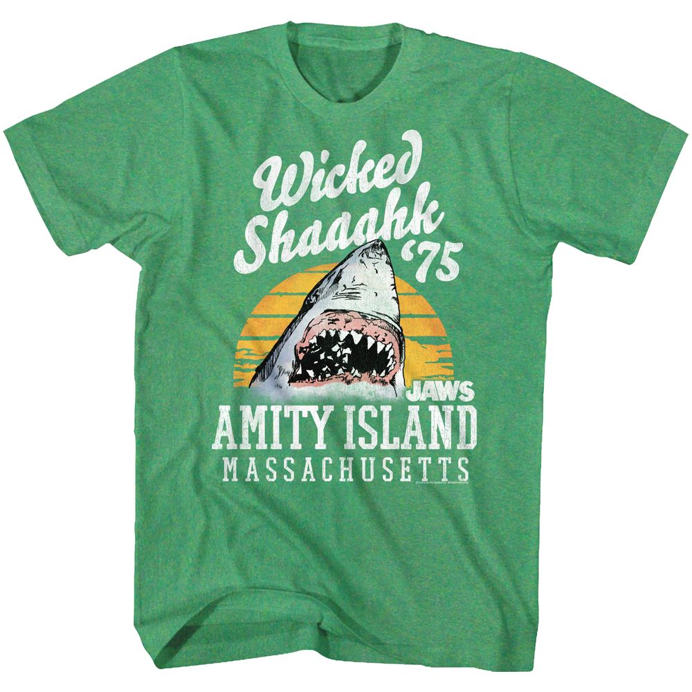 Kelly green heather Jaws t-shirt featuring Jaws Wicked Shaaahk design