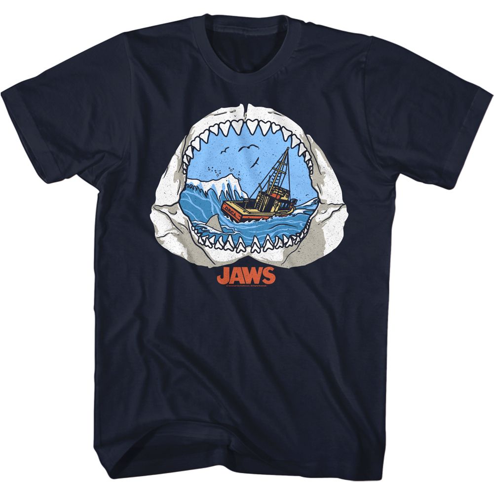 Navy Jaws t-shirt featuring Jaws Jaw View design