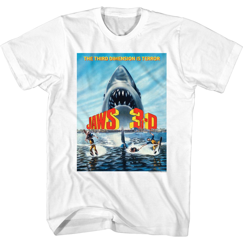 White Jaws t-shirt featuring Jaws Simple Poster design