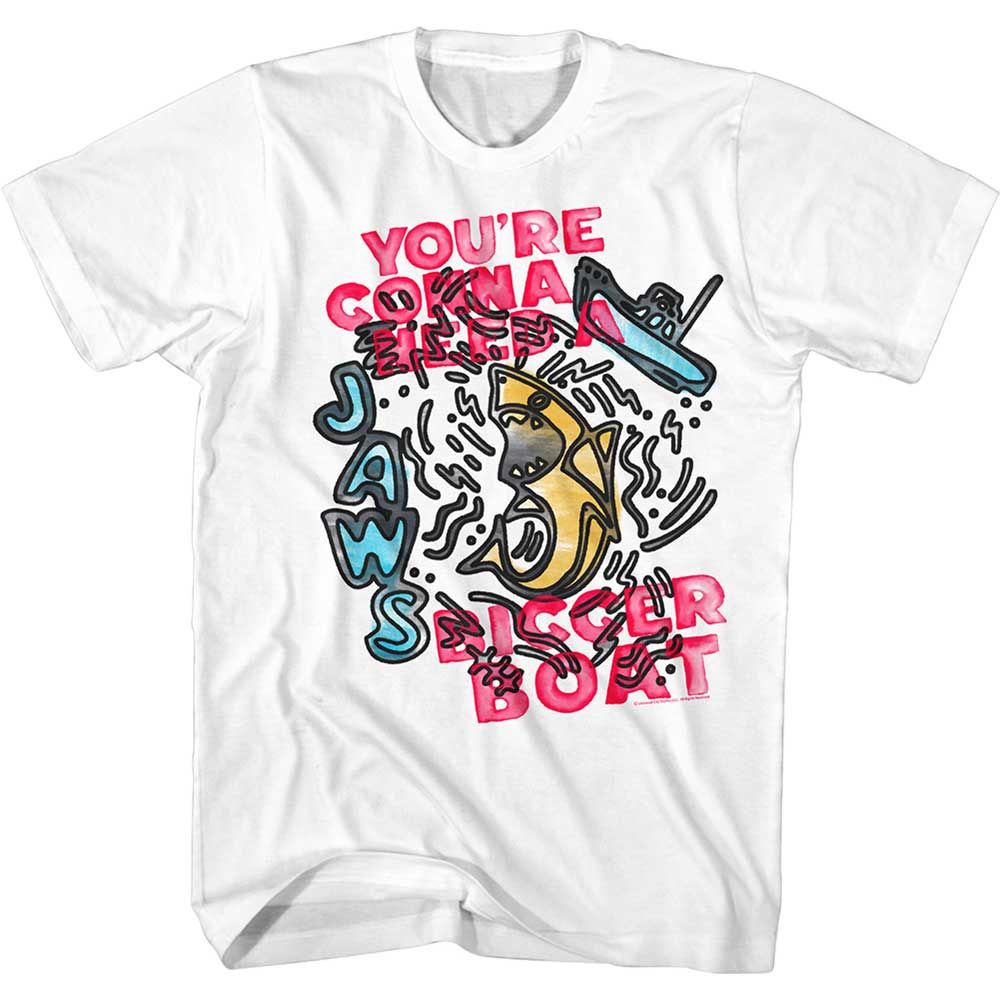 White Jaws t-shirt featuring Jaws Sketch Boat design