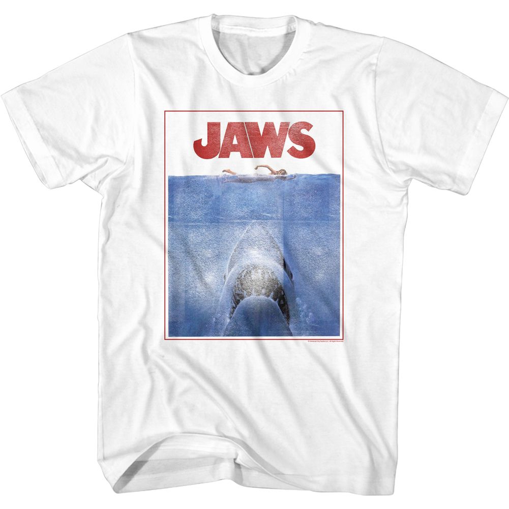 White Jaws t-shirt featuring Jaws Outlined Poster design