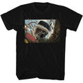 Black Jaws t-shirt featuring Jaws Man Falling In Shark Mouth design